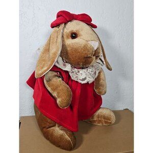 Vnt. 1985 Commonwealth Velveteen Bunny Rabbit Plush Red Dress & Bow 14”Toys R Us